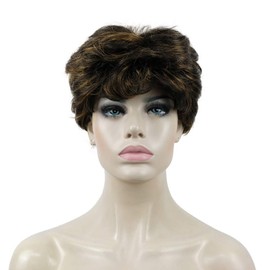 Lydell Fluffy Short Curly Synthetic Full Wigs with Bangs for Women Girls Golden Brown