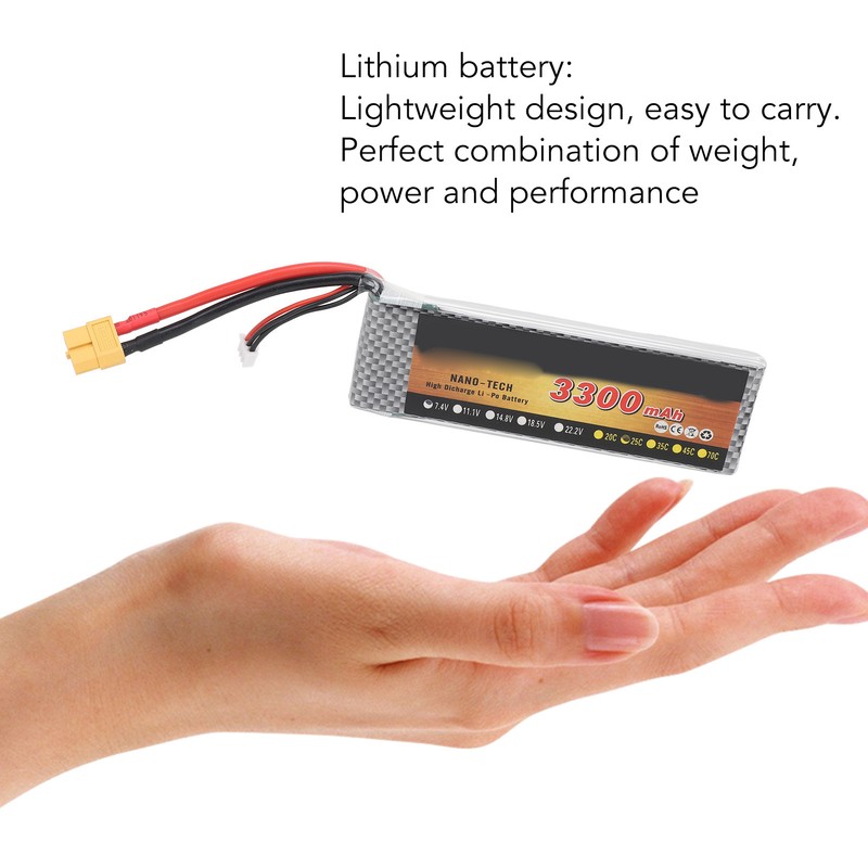 7.4V 3300mAh 25C XT60 RC Lithium Battery for 1/8 1/10