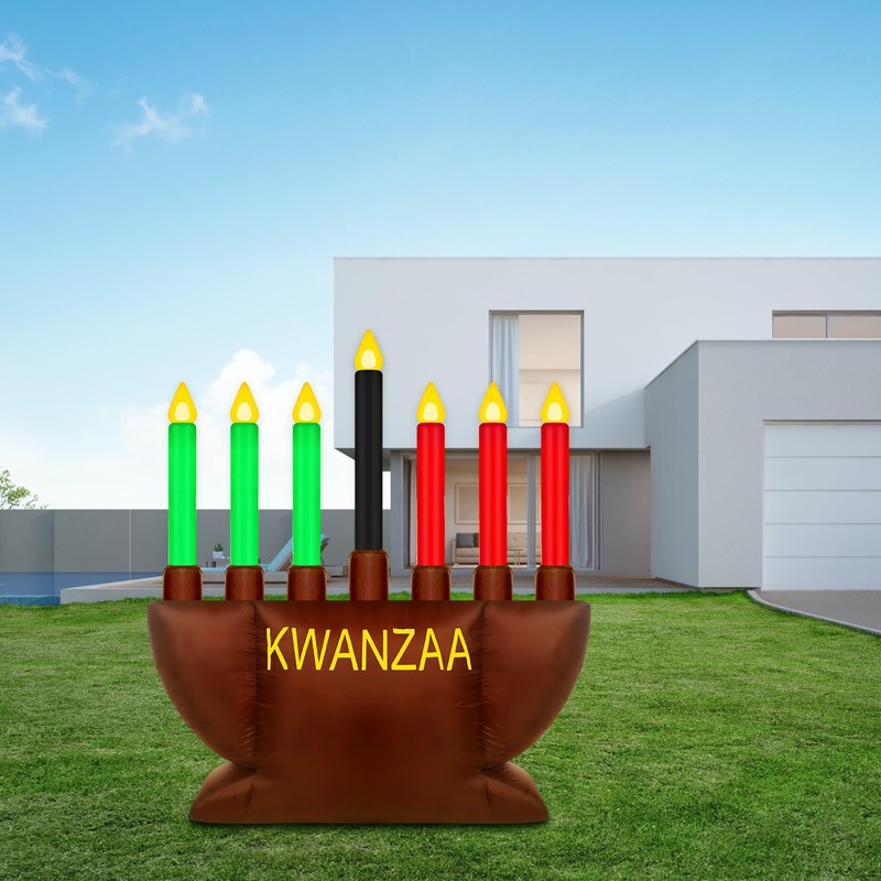 Liliful 8ft Kwanzaa Menorah Inflatable Outdoor Yard Decorations