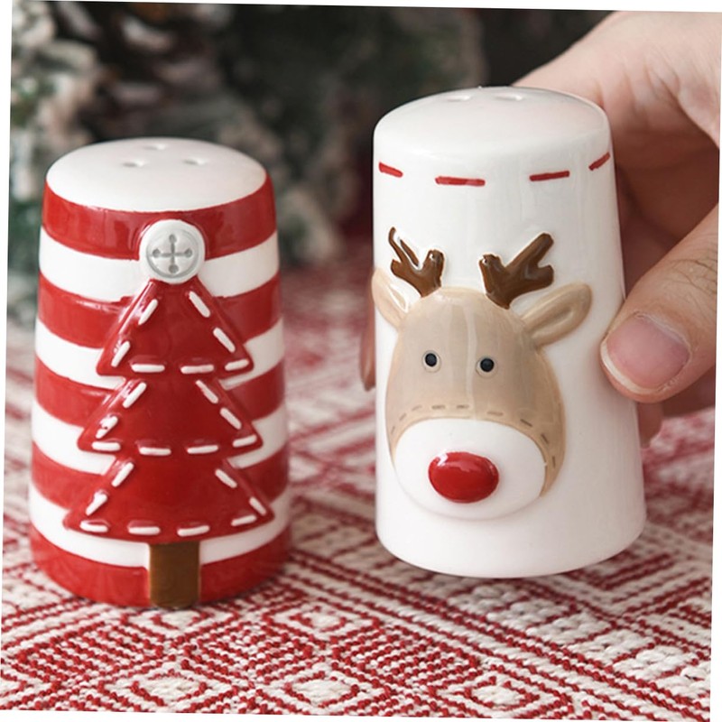 BIUDECO Cartoon Style Christmas Salt Pepper Ceramic Spice Jars Kitchen