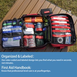 Comprehensive First Aid Kit, Premium Emergency Trauma Kits with Shoulder Strap for Car Camping Gear, Labelled Compartments Survival Kit, Home Essentials, Outdoor Emergency Medical Supplies -324 Piece
