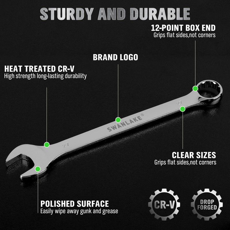 6-Piece All-Purpose Combination Wrench Set, Metric & Standard 23mm, 24mm,