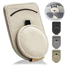 Sunglass Holder for Car Visor, Magnet Adsorbed Sunglasses Holder for Car Accessories Parts, Leather Car Sunglass Holder, Car Visor Sunglasses Clip for Glasses Cards (1PCS, Beige)