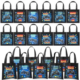 Aoriher 24 Pcs Video Game Party Favor Bags with Handle Treat Gift Bags Reusable Game on Birthday Party Baby Shower Level up Goodie Supplies, 4 Styles