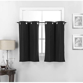 Interior Trends Midnight 2 Piece 100% Blackout Insulated Grommet Top Short Window Curtain Tier Panel Drape Set (30" W x 36" L, Black)
