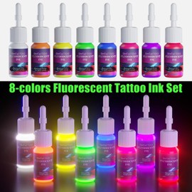 Juego de 8 tintas fluorescentes para tatuajes, juego de 8 colores, juego de 8 tintas de tatuaje, luz negra, tatuaje permanente seguro para la piel, maquillaje 3D, arte corporal, 0.1 onzas líquidas 5