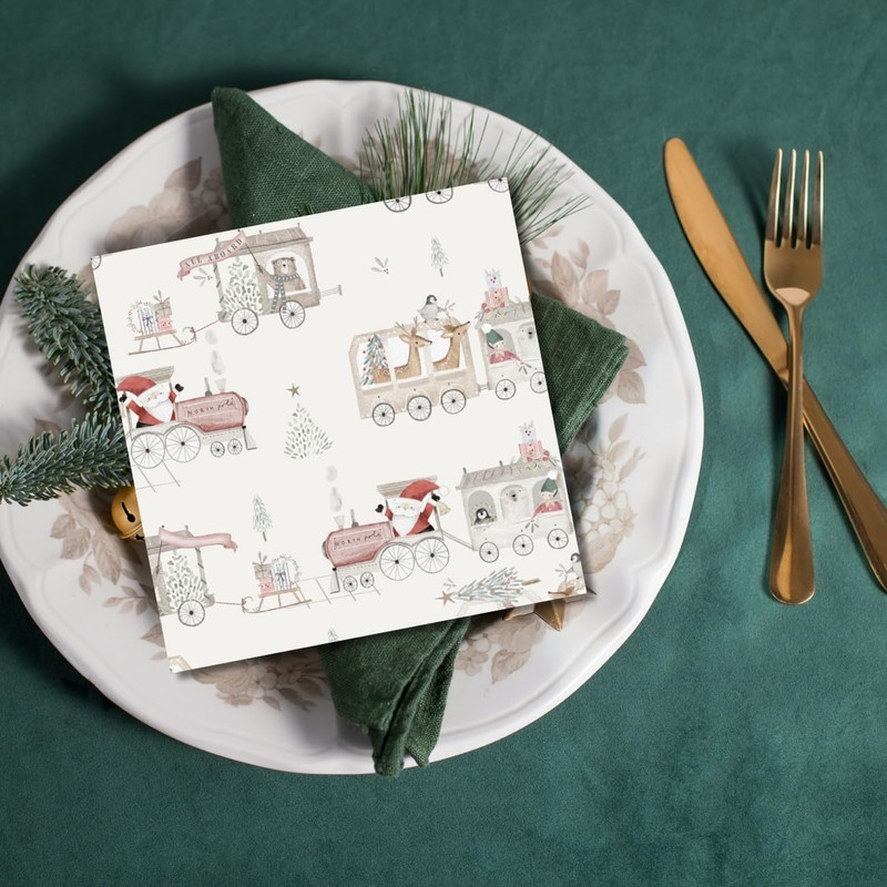 Glick Luxury Christmas Napkins, Pack 20, 3 Ply, All Aboard