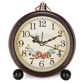 GOEDCH Roman Retro Alarm Clock Analog: 5.3 Inch Classic Retro Table Clock European, Retro Alarm Clock, Metal Retro Silent Bedside Table Clock, No Ticking for Living Room, Bedroom (Retro)