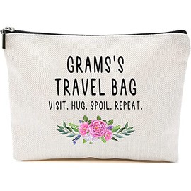 Grams Travel Bag - Grams Gift - Grandma Makeup Bag - Birthday Gift Grams - Mother Day Gift - Travel Cosmetic Bag From Grandchildren, White, 7”x9.8”