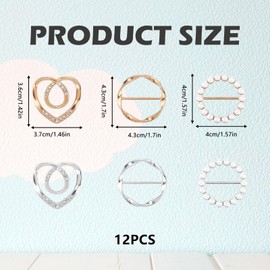 12Pcs Scarf Ring, Clothes Clips for Fitting, Scarf Rings for Women, Fashion Waist Cinch Scarf Sliders & Knot Buttons for Loose Shirts Dresses Alloy Clothing Accessories