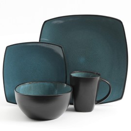 Gibson 99813.16R Elite Soho Lounge 16 Piece Reactive Glaze Dinnerware Set, Teal/Black Tutone