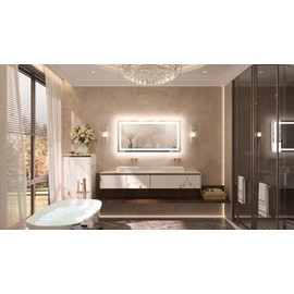 TETOTE LED Vanity Mirror 48 x 24 Lighted Bathroom Mirror Dimmable & Anti-Fog Function Makeup Mirror with Lights Bedroom LED Mirror Birthday Gift Housewarming Gift Wedding Gift