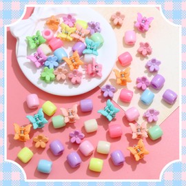 VENOFEN 60PCS Hair Beads Coloful Butterfly Flower Hair Claw Clips Acrylic Pony Dreadlock Bead for Kids Girls Cute Toddler Clips for Hair Women Hair Decorations