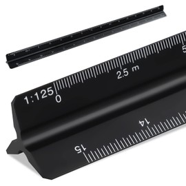 Triangular Scale Ruler 30 cm, Metal Ruler for Architects, 1:20, 1:25, 1:50, 1:75, 1:100, 1:125 (Black)
