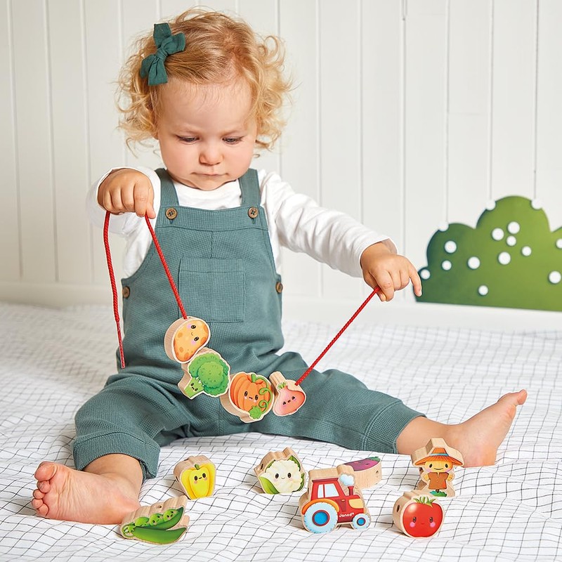 Janod - Threading Beads - Vegetable Garden Theme - Early-Learning