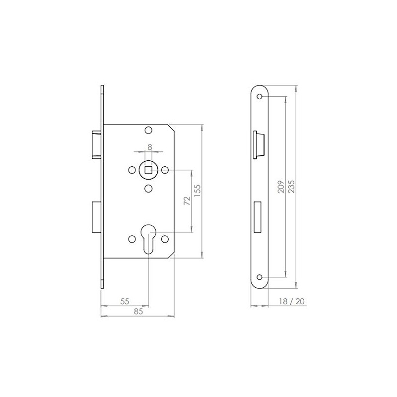 Abus 61698 ES PZ2 R G 55 72 18 Mortice