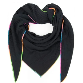 Gloop Women's Scarf XXL Triangular Scarf Women's Triangle Scarf Cotton Muslin Scarf Poncho Without Scratching on Skin Made in Italy 135 cm × 135 cm × 220 cm, black