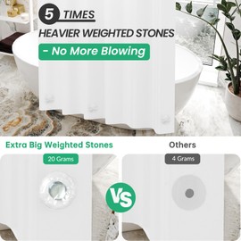 AmazerBath Plastic Shower Curtain 84 Inches Long, 72 x 84 White Weighted Extra Long Shower Curtain, PEVA Heavy Duty Tall Bathroom Curtains with 3 Big Clear Weighted Stones and 12 Grommet Holes