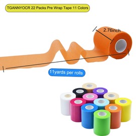 TGANNYOCR 12 Packs Pre Wrap Tape, 11 Colors 2.76 Inch x 11Yards Prewrap Athletic Tape for Soccer,Foam Sport Underwrap, Underwrap Bandage for Wrists Ankles Prewrap Headbands for Hair (Rich Color)