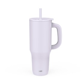 Zak Designs Sutton Travel Tumbler for On the Go, 40oz Stainless Steel with Vacuum Insulation, Silicone Straw, and Carry Handle for Cold Drinks (Smoky Lilac Purple)