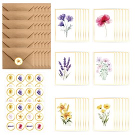 VEGCOO 36 Pieces Blank Cards, Elegant Blank Floral Greetings Cards with Envelopes and Stickers for Greeting Birthday Festival Inviting