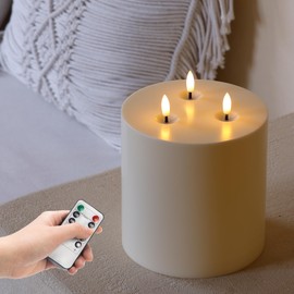 SHENSY - Velas extra grandes sin llama de 6 x 6 pulgadas con 3 mechas, velas falsas que funcionan con pilas con control remoto y temporizador, velas LED parpadeantes para decoración del hogar, boda