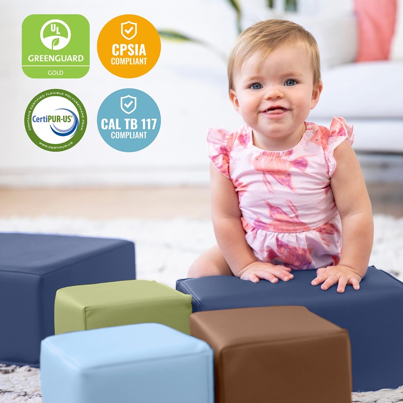 ECR4Kids SoftZone Patchwork Toddler Blocks - Earthtone