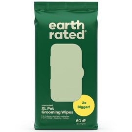 Earth Rated XL Pet Wipes for Dogs & Cats, 3-in-1 Hypoallergenic Cleaning, Deodorizing and Hydrating Extra Large Grooming for Body, Paws and Butt, Unscented, 60 Count