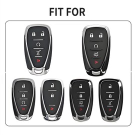 T-carbon Key Fob Cover Fits Chevy Camaro Malibu Cruze LT 2017-2023 Traverse Bolt EV Blazer Trailblazer Volt Equinox Spark Trax 20212022 Smart Keyless Accessories Real Glass Fiber Glossy Black