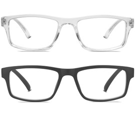 Kitchasy 2 Pack Reading Glasses,Quality Blue Light Blocking Reading Glasses,Filter UV Ray/Glare Computer Readers, Stylish Lightweight Spring Hinges Eyeglasses for Women Men(Black/Transparent,1.0)