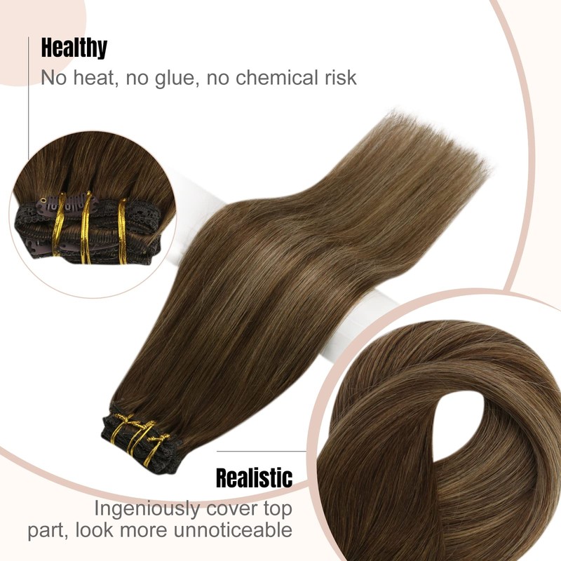 Fshine Clip-In Extensions, Real Hair, Balayage, 120 g, Double Weft,