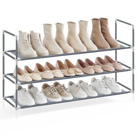 SONGMICS 3-Tier Shoe Rack, Shoe Storage for Hallway Closet, Slim and Space-Saving, Metal Frame, Non-Woven Fabric Shelves, Dove Gray ULSH053G01V1