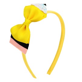 Kistreao Back to School Headband Yellow Pencil Hair Bands Glitter Pencil Bow Head band Cute School Hair Accessories for Women Girls First Day of School Party Supplies