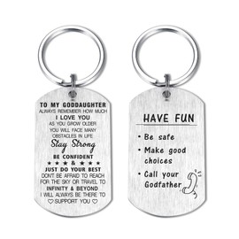 DEGASKEN Goddaughter Christmas Gifts from Godfather, Be Confident, Goddaughter Stainless Steel Engraved Keyring
