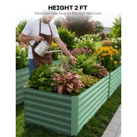 GarveeLife 2Pack Steel Raised Garden Bed 6x3x2ft,Metal Deep Root Planter Box for Vegetables Flowers Herbs,Large Oval Garden Planting Bed,Easy Assembly