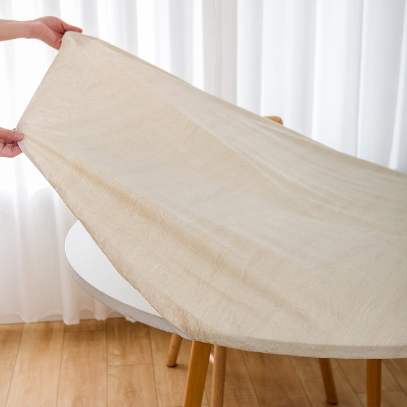 LIBERECOO Oval Fitted Vinyl Tablecloth - Cream Wood - Fits