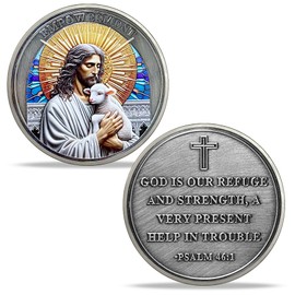 Jesus and Lamb Challenge Coin Christ Inspirational Faith Commemorative Token, Psalm 46:1 Jesus Empowerment Refuge Spiritual Comfort Encouragement Keepsake Christ Gifts for Friends