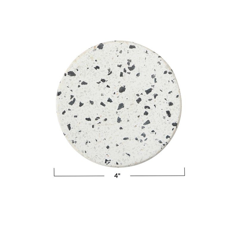 Main + Mesa Round Terrazzo Coasters, White, Set of 4