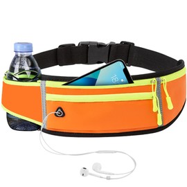 Mayoii Running Belt with Water Bottle Holder, Adjustable Waterproof Sports Waist Pack, for Cycling, and Fitness, Phone Pocket, Reflective Strip, Breathable Quick-Dry Fabric, Earphone Hole, orange