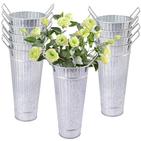 Biugaaufai 10 PCS 9 Inch Tall Galvanized Flower Buckets, Metal