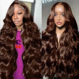 26 Inch Chocolate Brown Lace Front Wigs Human Hair 180 Density 13x6 HD Body Wave Lace Front Wigs Human Hair Pre Plucked Colored Frontal Wigs Human Hair Brown Wig Human Hair for Women