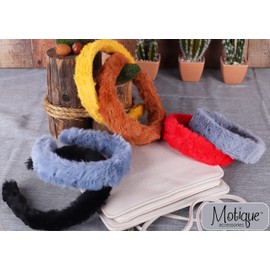 Motique Accessories 1 Inch Fur Headband for Women and Girls- Grey Blue