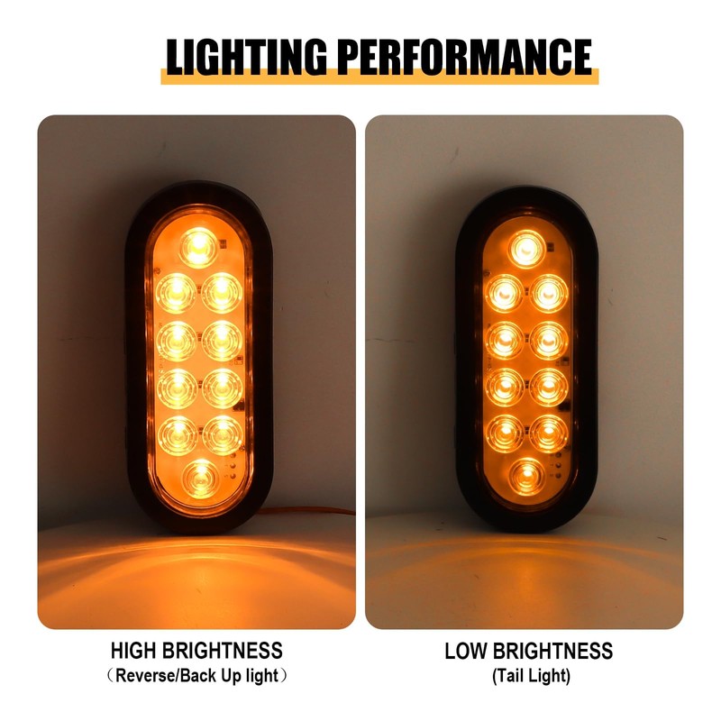 6PCS Amber LED Oval Tail Trailer Lights, 6 inch LED