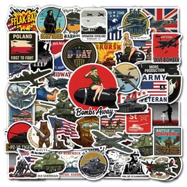 KIDZYA 50 Pcs WW2 History Stickers Waterproof World War 2 Sticker Vinyl Historical Decals Water Bottle Notebook Phone Laptop Bike Skateboard Helmet Gifts for Teens Adults Students Teachers