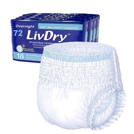LivDry Adult S Incontinence Underwear, Overnight Comfort Absorbency, Leak Protection, Small, 72-Pack