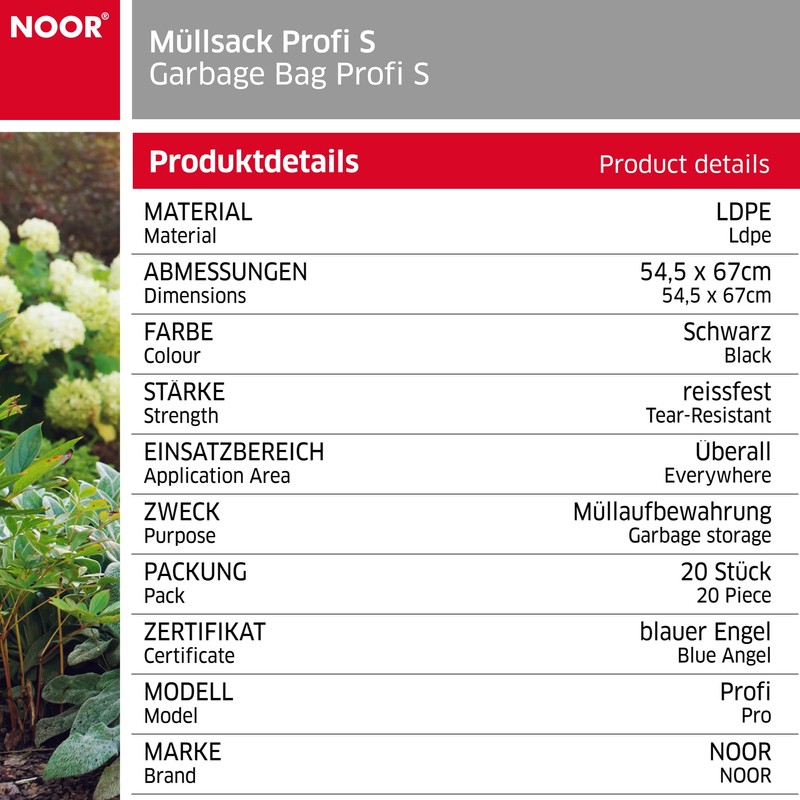 NOOR Müllsack Profi ‘S’ 35 L I Schwarze, recycelbare Müllsäcke