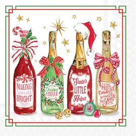 IHR Ideal Home Range Christmas Holiday Napkins Rosanne Beck - Disposable 3-Ply Paper Party Napkin Pack, Cocktail Size 5" x 5", Christmas Bottles, 20-Count