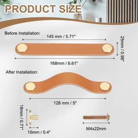 PATIKIL Leather Drawer Pulls, 4 Pack Leather Handle 5 Inch Hole Center Cabinet Dresser Knobs with Screws for Dresser Cupboard Closet Doors, Light Orange