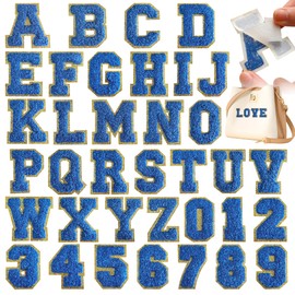 Quorineo 36 Pcs Self Adhesive Chenille Letter Number Patches Set, 2.2 in Iron on Numbers Varsity Letter Patches Stick on Clothes Backpacks Hats Team Uniform(Blue)