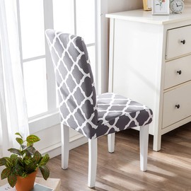 HZDHCLH Chair Covers Slipcovers 4/6 PCs Stretch Removable Washable Short Dining Chair Protector Cover Seat for Hotel,Dining Room,Ceremony (Grid/Grey, 6 PCS)